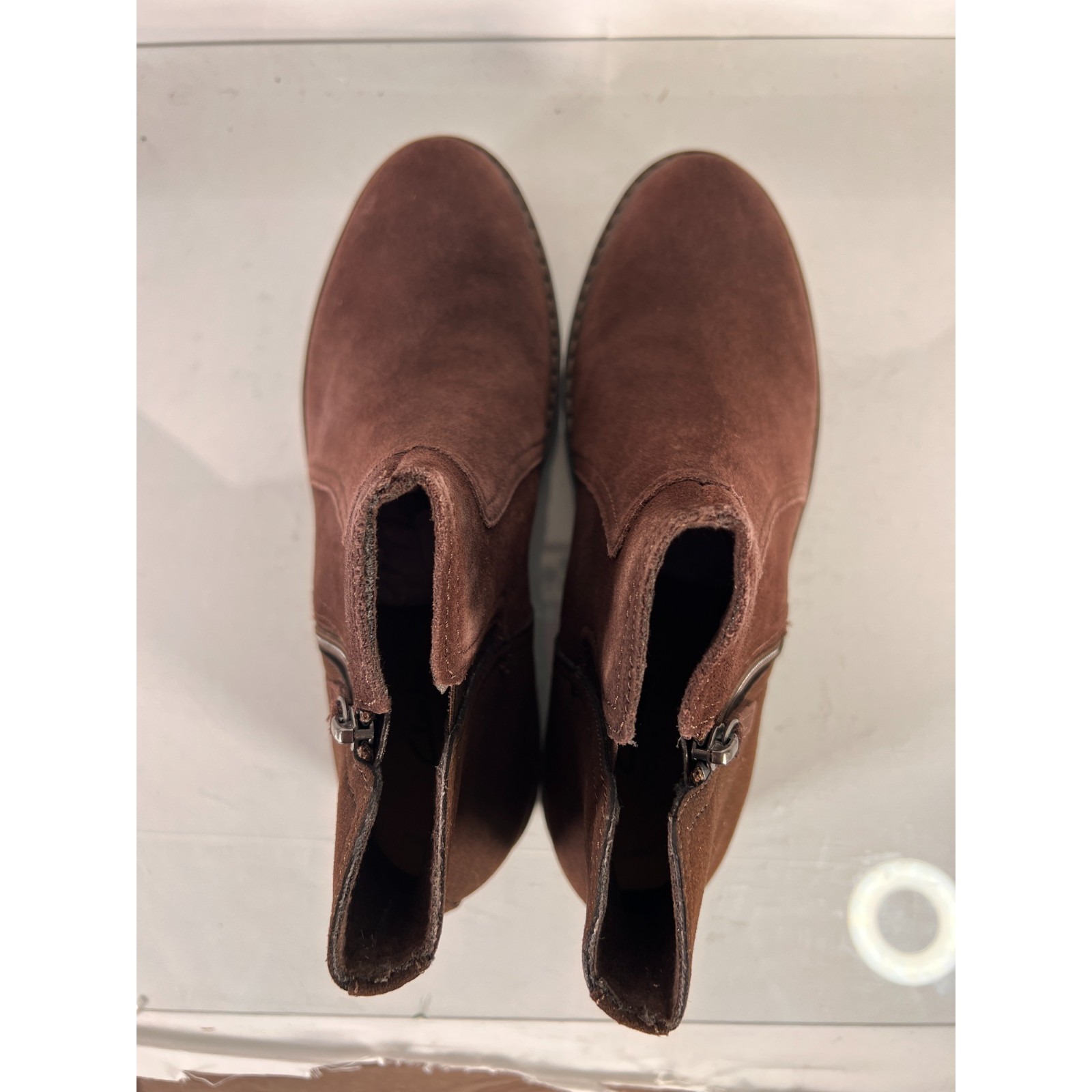 Clarks Women's Airabell Style Boot Bootie Brown Suede 8.5 Zipper 2 Inch Wedge — image 3 of 8